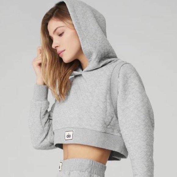 ALO YOGA Tops - ALO - Quilted Cropped Arena Hoodie - Athletic Heather Grey